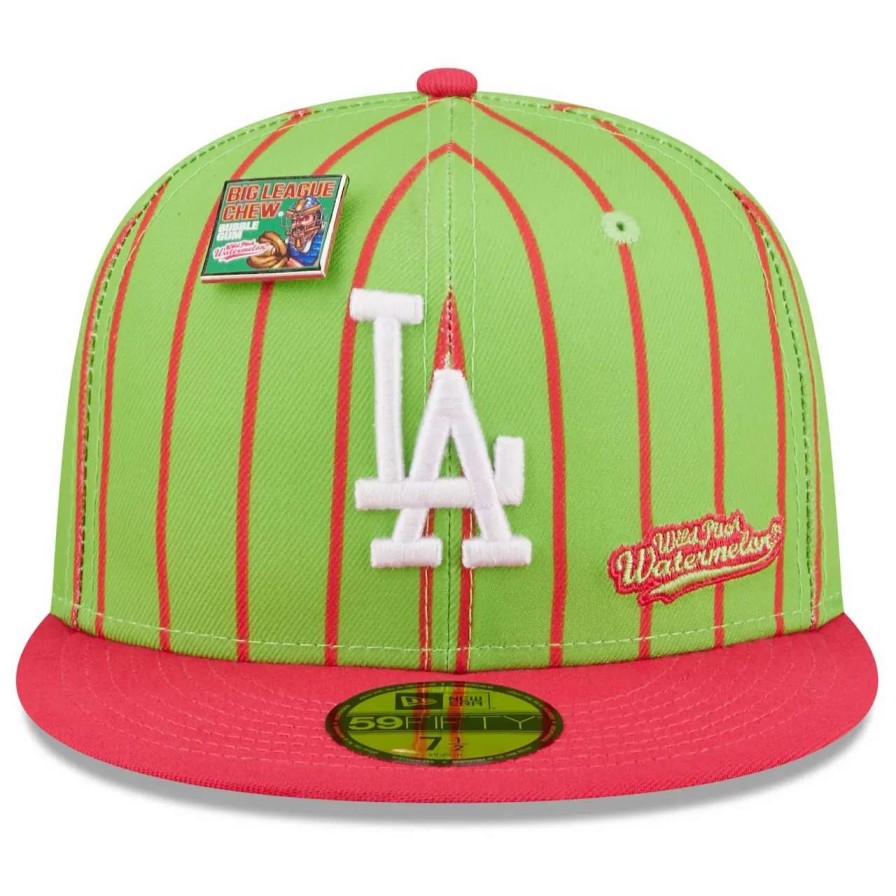 Los Angeles Dodgers Caps * | New Era X Big League Chew Men'S Los Angeles Dodgers New Era Pink/Green Mlb X Big League Chew Wild Pitch Watermelon Flavor Pack 59Fifty Fitted Hat