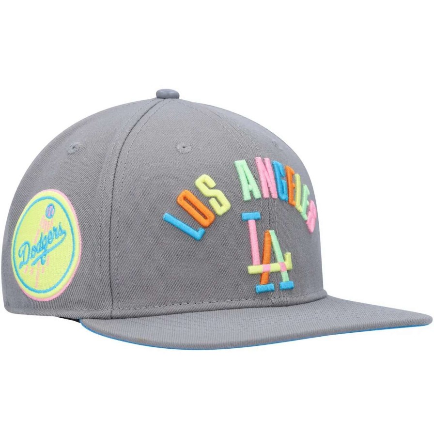 Los Angeles Dodgers Caps * | Men'S Los Angeles Dodgers Pro Standard Gray Washed Neon Snapback Hat