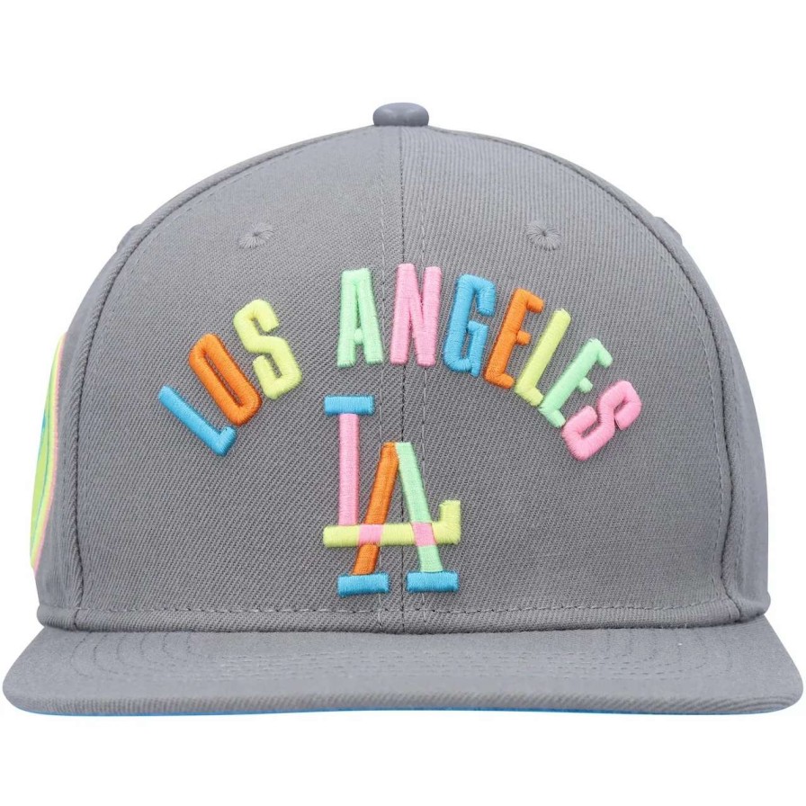 Los Angeles Dodgers Caps * | Men'S Los Angeles Dodgers Pro Standard Gray Washed Neon Snapback Hat