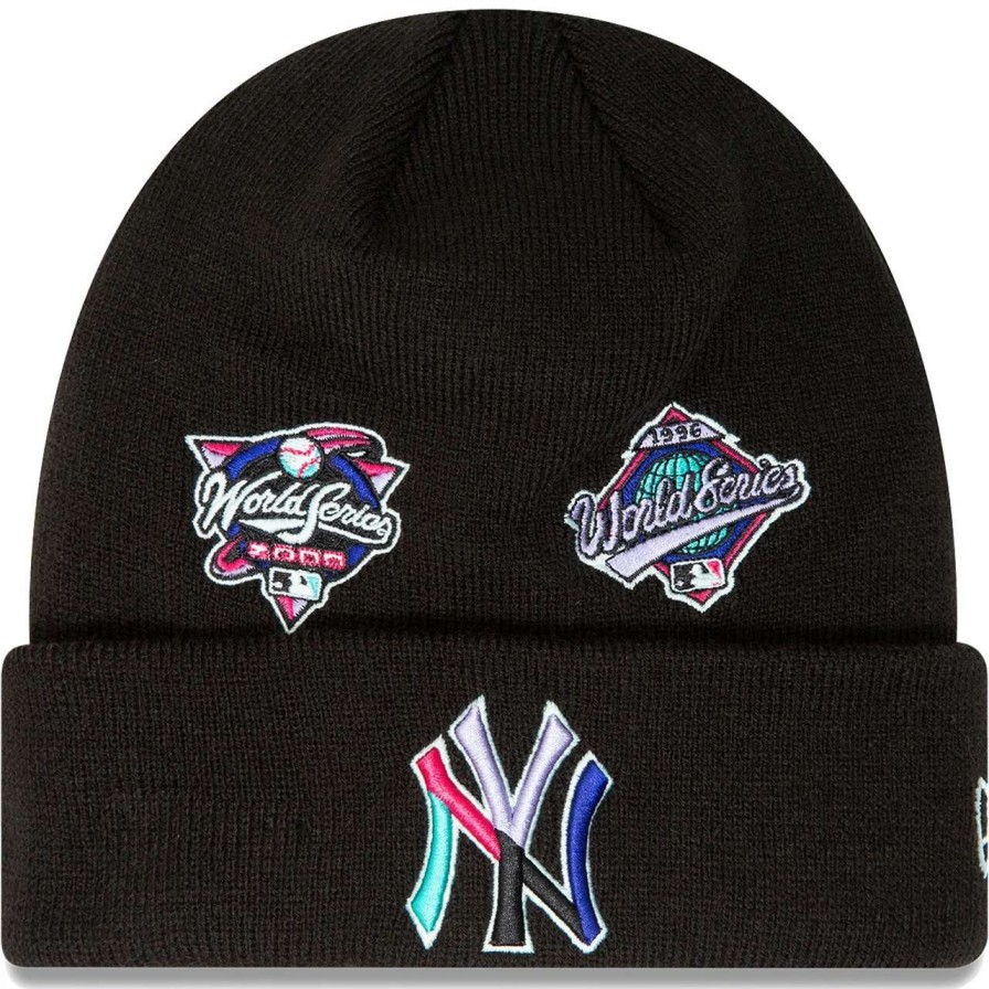 New York Yankees Caps * | Men'S New York Yankees New Era Black Polar Lights Cuffed Knit Hat