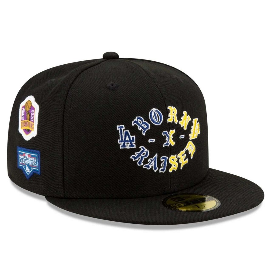 Los Angeles Dodgers Caps * | Men'S Los Angeles New Era Born X Raised Black 2020 Dual Champions 59Fifty Fitted Hat