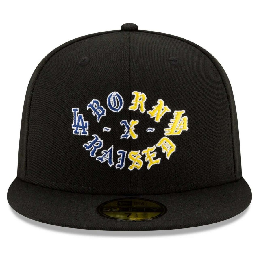 Los Angeles Dodgers Caps * | Men'S Los Angeles New Era Born X Raised Black 2020 Dual Champions 59Fifty Fitted Hat