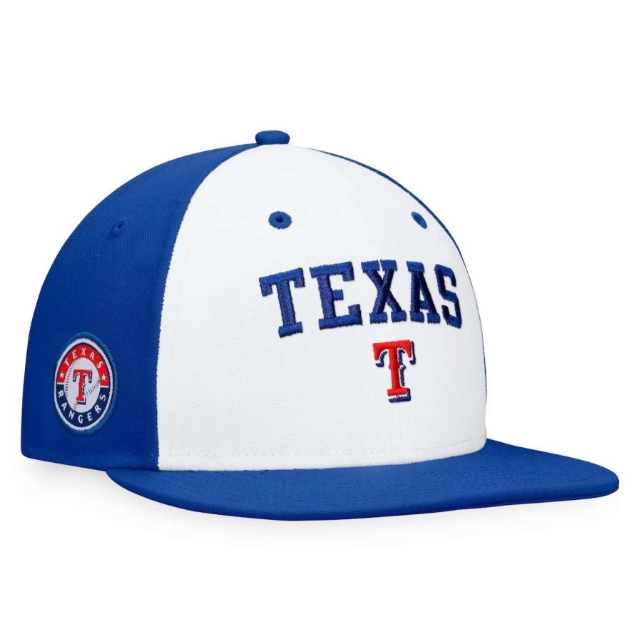 Texas Rangers Caps * | Men'S Texas Rangers Fanatics Branded White/Royal Iconic Color Blocked Fitted Hat