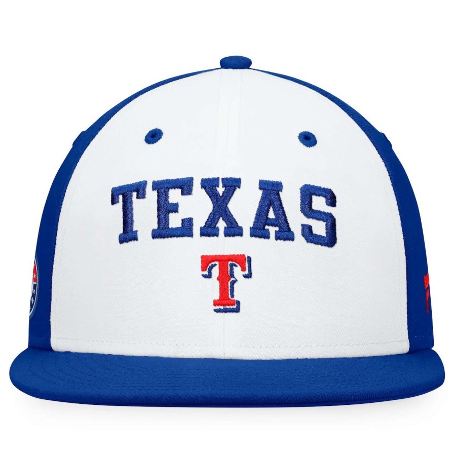 Texas Rangers Caps * | Men'S Texas Rangers Fanatics Branded White/Royal Iconic Color Blocked Fitted Hat