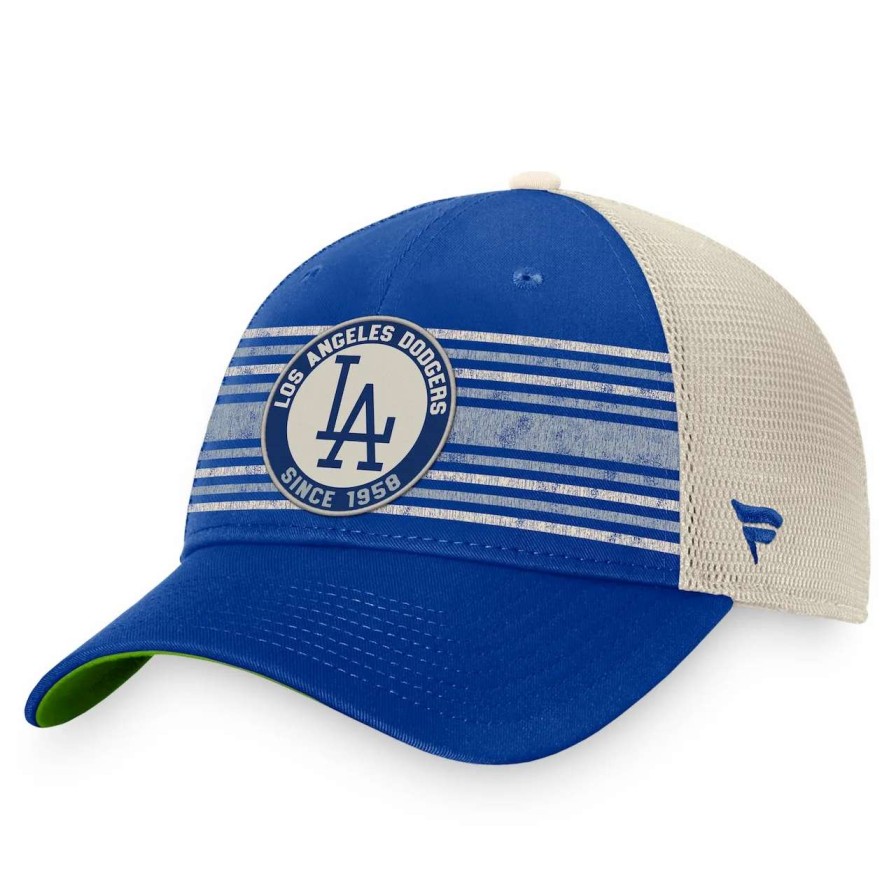 Los Angeles Dodgers Caps * | Men'S Los Angeles Dodgers Fanatics Branded Royal/Natural True Classic Retro Striped Trucker Snapback Hat