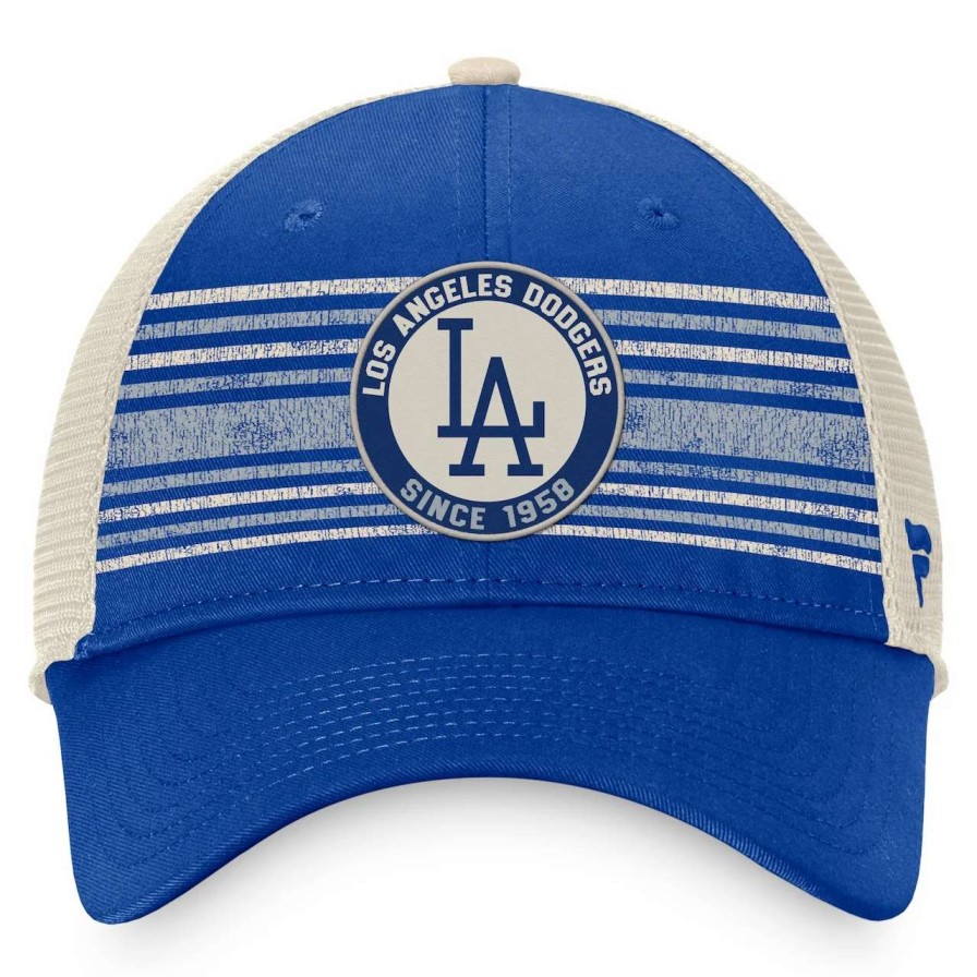 Los Angeles Dodgers Caps * | Men'S Los Angeles Dodgers Fanatics Branded Royal/Natural True Classic Retro Striped Trucker Snapback Hat