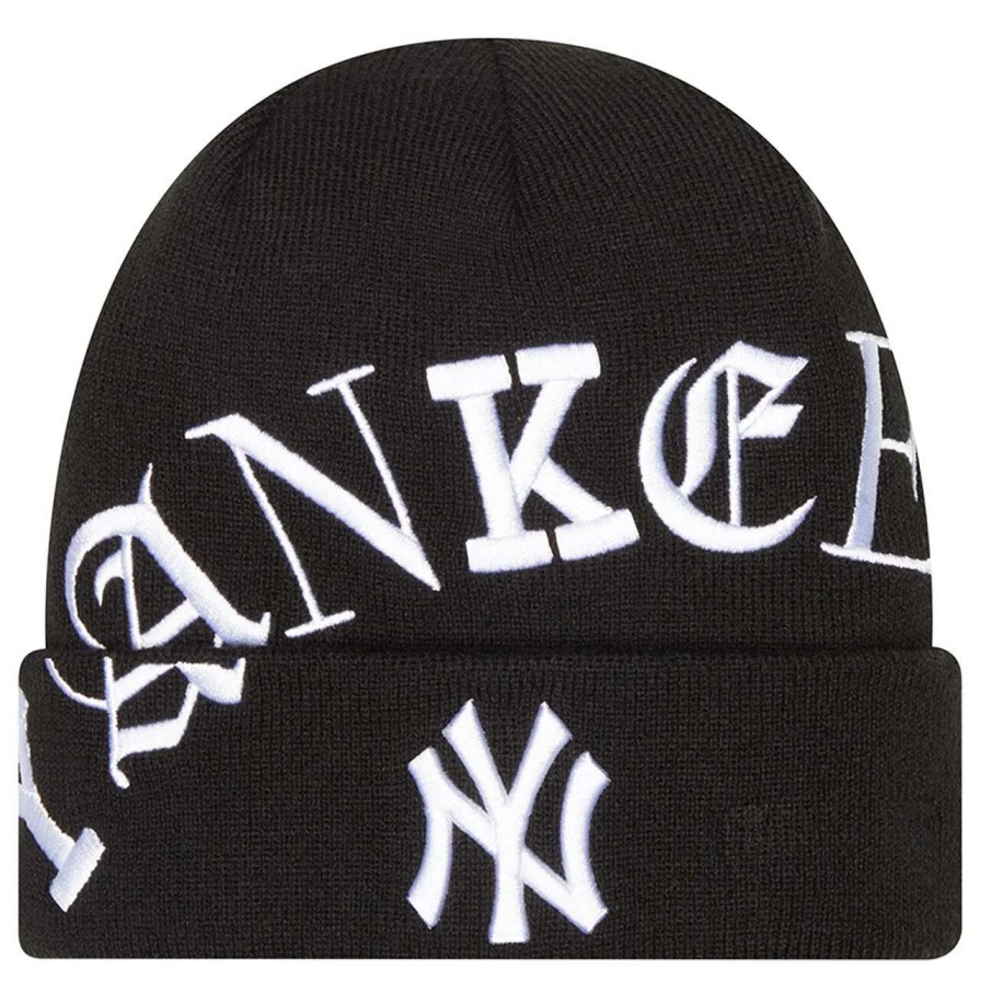 New York Yankees Caps * | Men'S New York Yankees New Era Black Old English Letter Cuffed Knit Hat