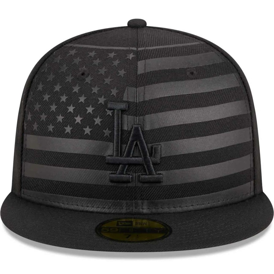 Los Angeles Dodgers Caps * | Men'S Los Angeles Dodgers New Era Black Tonal Flag 59Fifty Fitted Hat