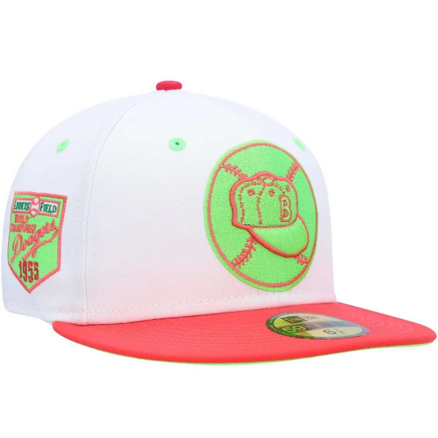 Los Angeles Dodgers Caps * | Men'S Brooklyn Dodgers New Era White/Coral Cooperstown Collection 1955 World Series Strawberry Lolli 59Fifty Fitted Hat