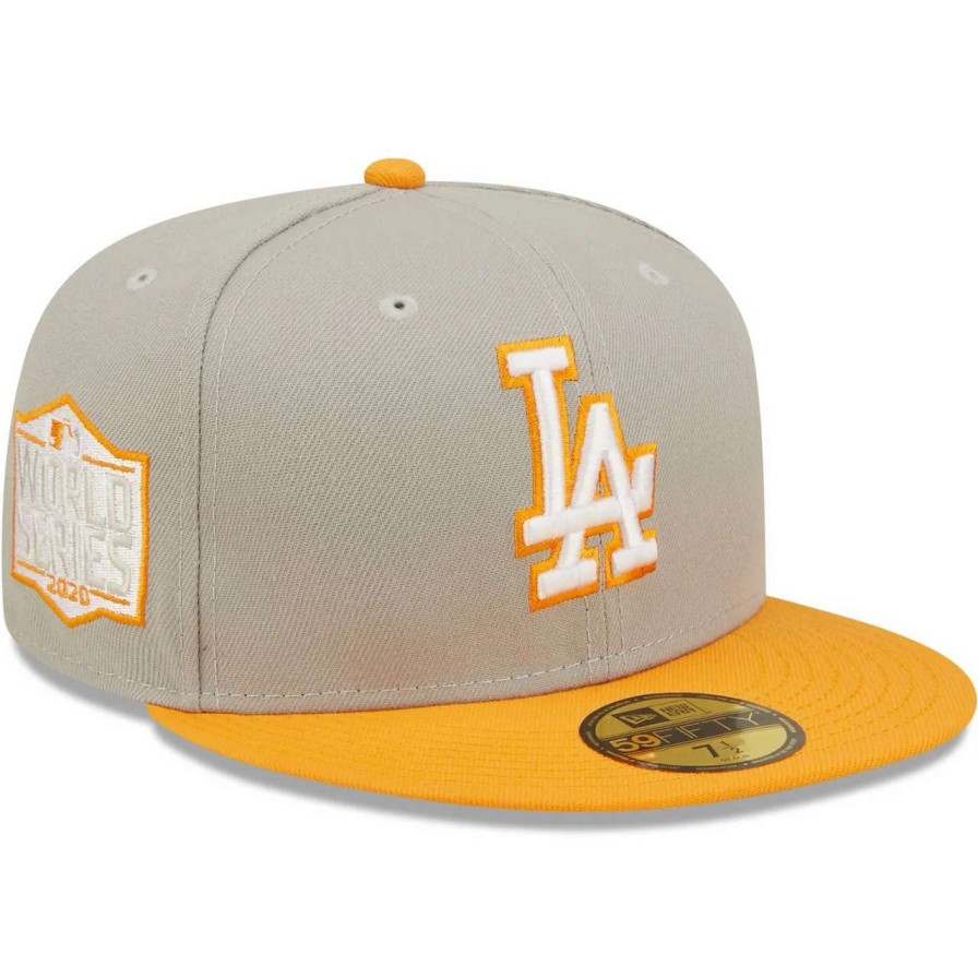 Los Angeles Dodgers Caps * | Men'S Los Angeles Dodgers New Era Gray/Orange 2020 World Series Cooperstown Collection Undervisor 59Fifty Fitted Hat