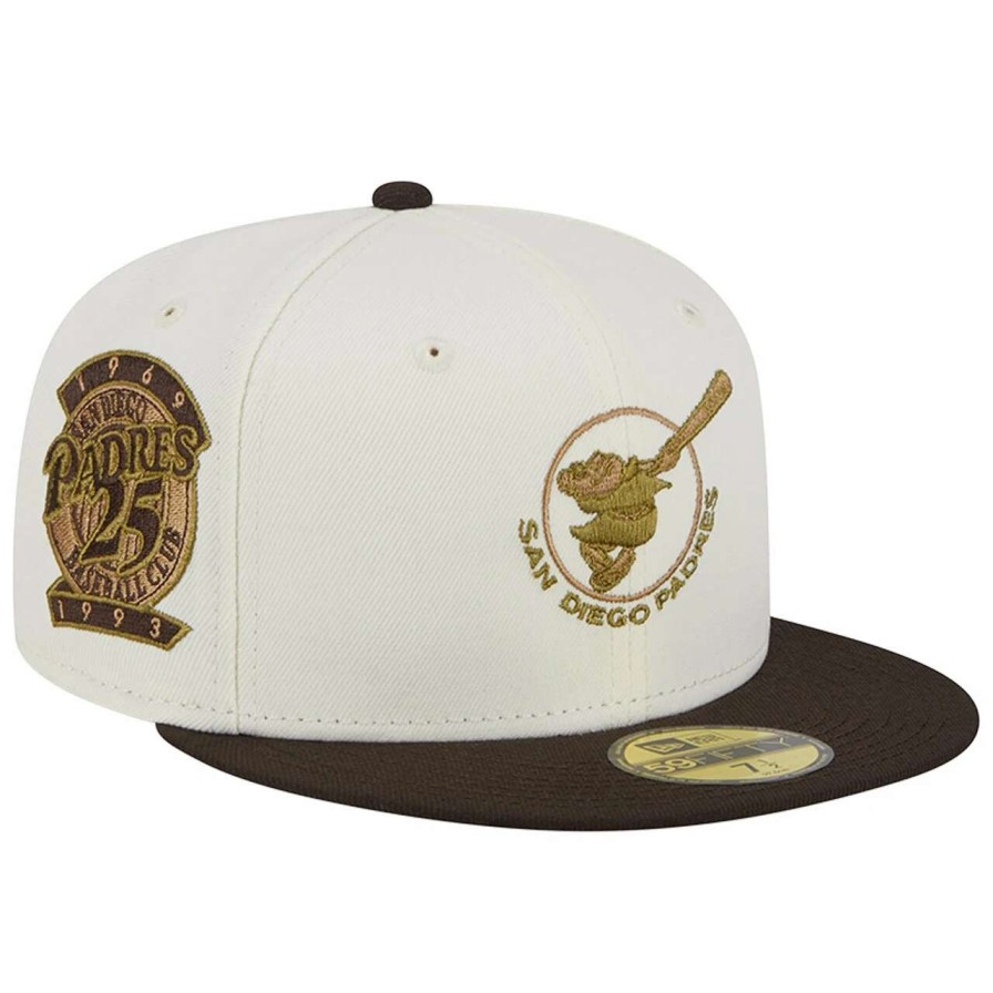 San Diego Padres Caps * | Men'S San Diego Padres New Era White/Brown 25Th Team Anniversary 59Fifty Fitted Hat