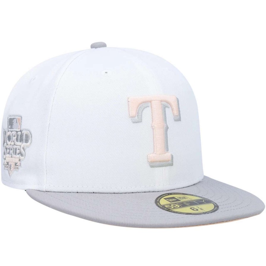 Texas Rangers Caps * | Men'S Texas Rangers New Era White/Gray 2010 World Series Side Patch Undervisor 59Fifty Fitted Hat