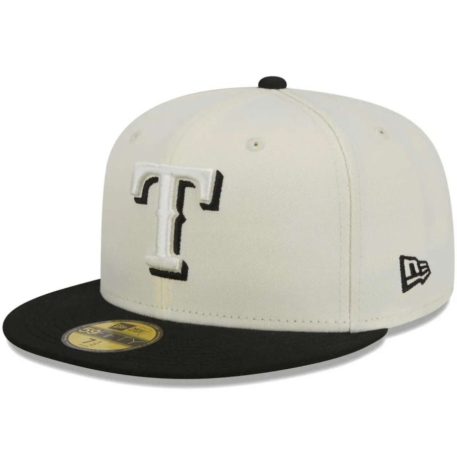 Texas Rangers Caps * | Men'S Texas Rangers New Era Stone/Black Chrome 59Fifty Fitted Hat