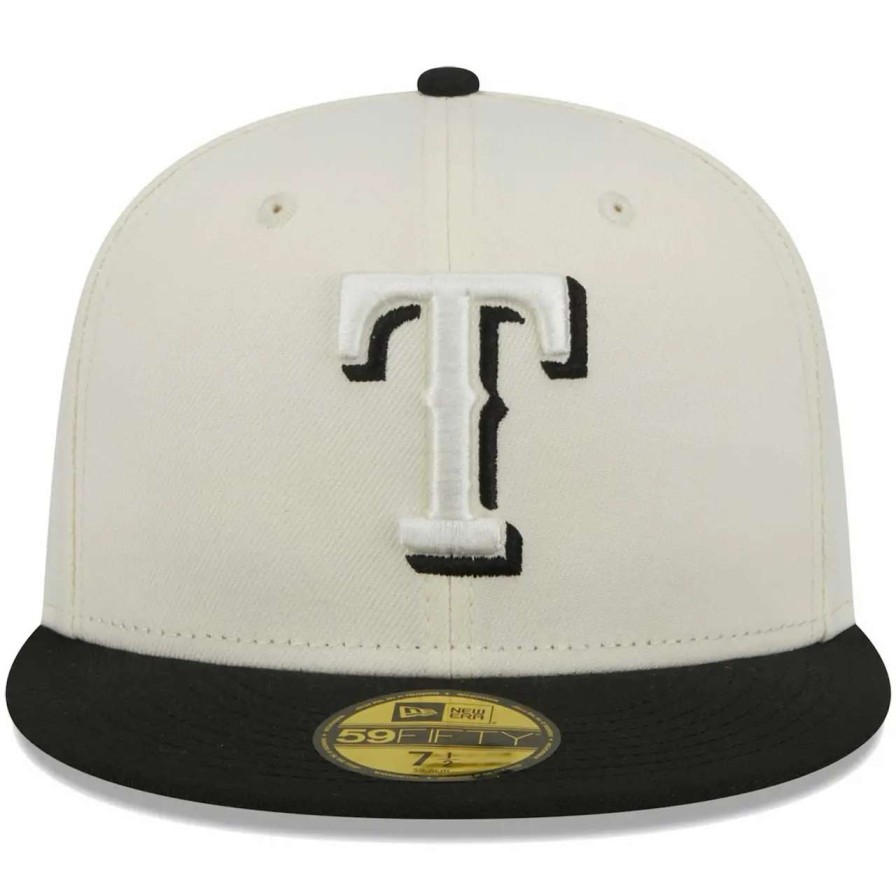 Texas Rangers Caps * | Men'S Texas Rangers New Era Stone/Black Chrome 59Fifty Fitted Hat