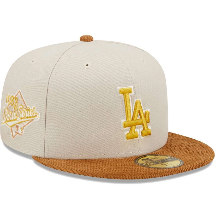 Los Angeles Dodgers Caps * | Men'S Los Angeles Dodgers New Era Cream/Brown Corduroy Visor 59Fifty Fitted Hat