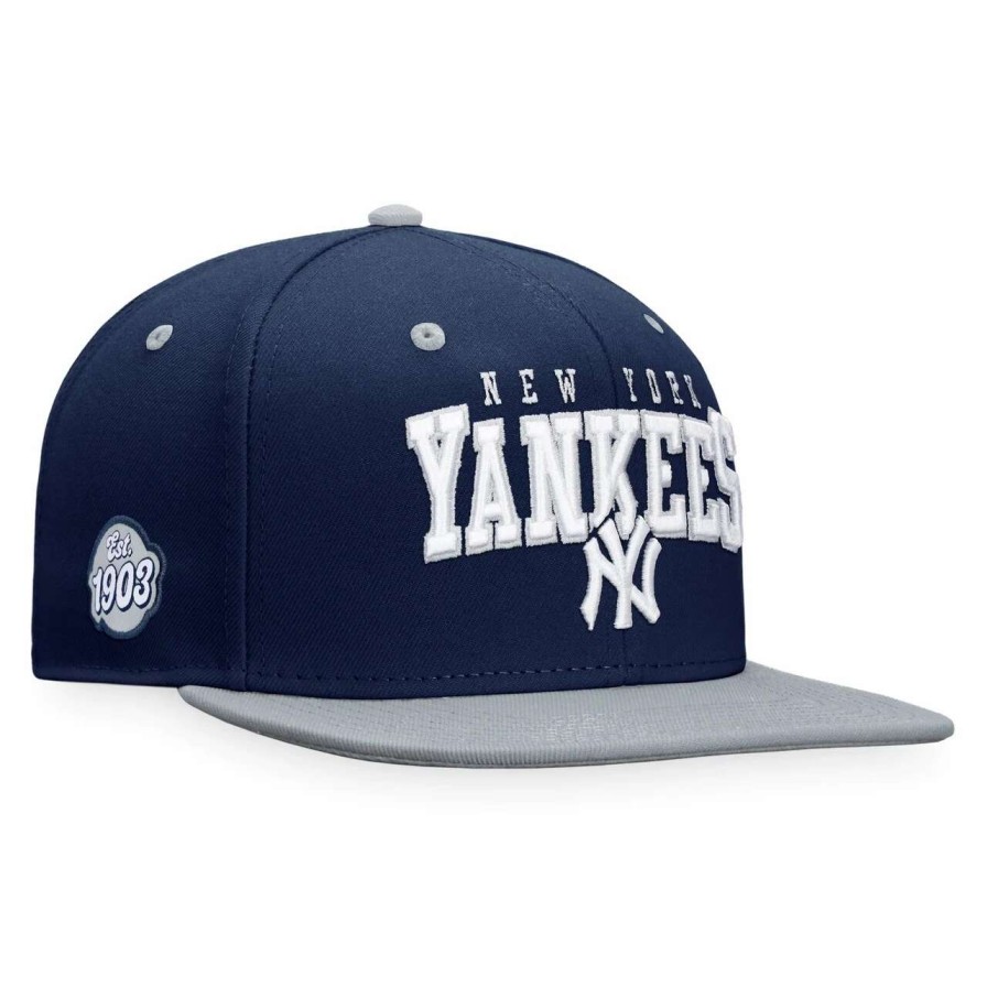 New York Yankees Caps * | Men'S New York Yankees Fanatics Branded Navy/Gray Iconic Lock Up Snapback Hat