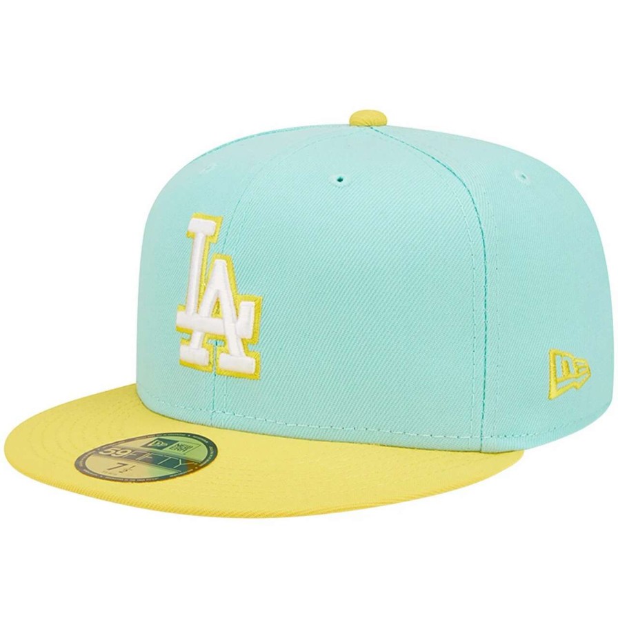 Los Angeles Dodgers Caps * | Men'S Los Angeles Dodgers New Era Turquoise/Yellow Spring Color Pack Two-Tone 59Fifty Fitted Hat