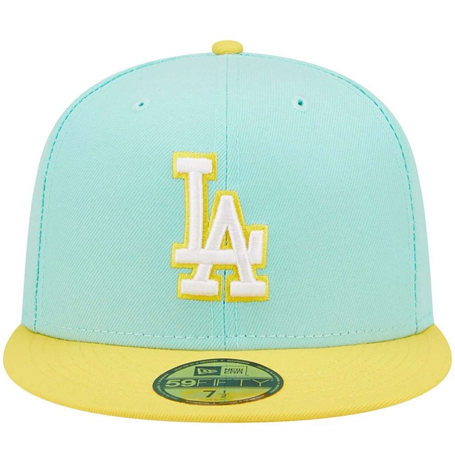 Los Angeles Dodgers Caps * | Men'S Los Angeles Dodgers New Era Turquoise/Yellow Spring Color Pack Two-Tone 59Fifty Fitted Hat