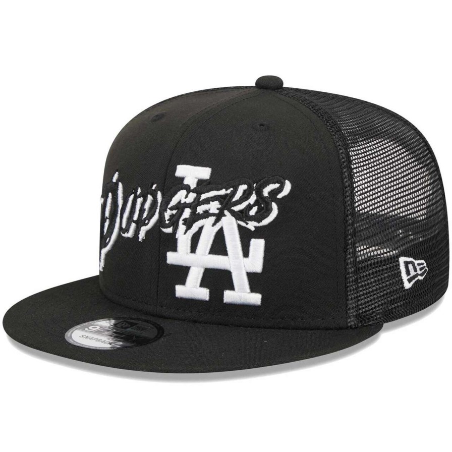 Los Angeles Dodgers Caps * | Men'S Los Angeles Dodgers New Era Black Street Trucker 9Fifty Snapback Hat