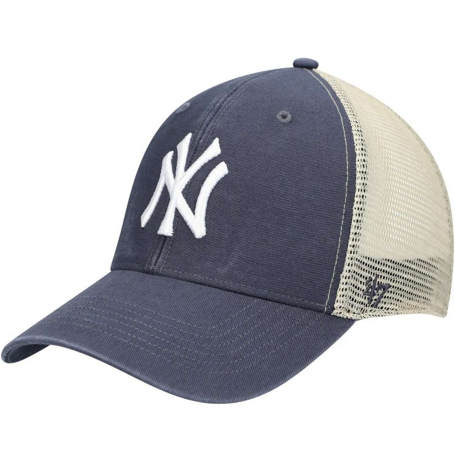 New York Yankees Caps * | Men'S New York Yankees '47 Navy/Natural Flagship Washed Mvp Trucker Snapback Hat