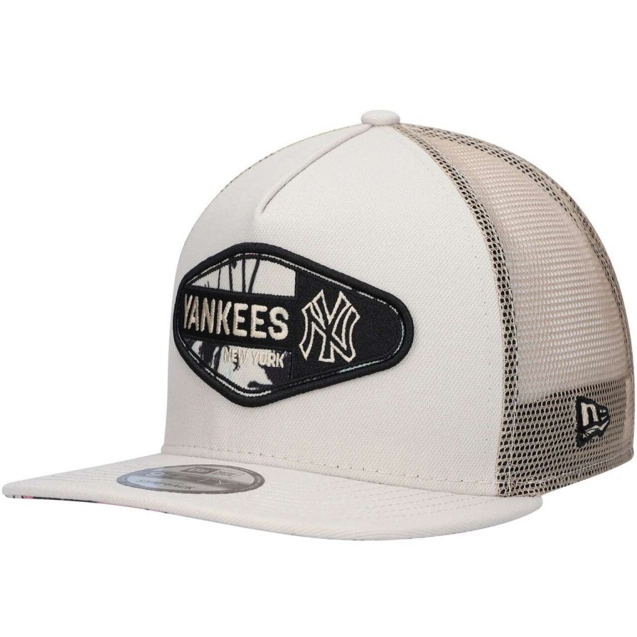 New York Yankees Caps * | Men'S New York Yankees New Era Natural Retro Beachin' Patch A-Frame Trucker 9Fifty Snapback Hat