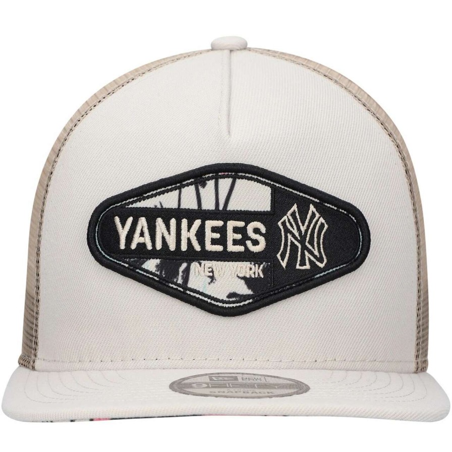 New York Yankees Caps * | Men'S New York Yankees New Era Natural Retro Beachin' Patch A-Frame Trucker 9Fifty Snapback Hat