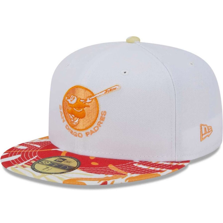 San Diego Padres Caps * | Men'S San Diego Padres New Era White/Orange Flamingo 59Fifty Fitted Hat