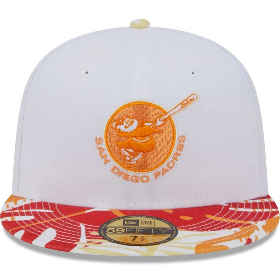 San Diego Padres Caps * | Men'S San Diego Padres New Era White/Orange Flamingo 59Fifty Fitted Hat