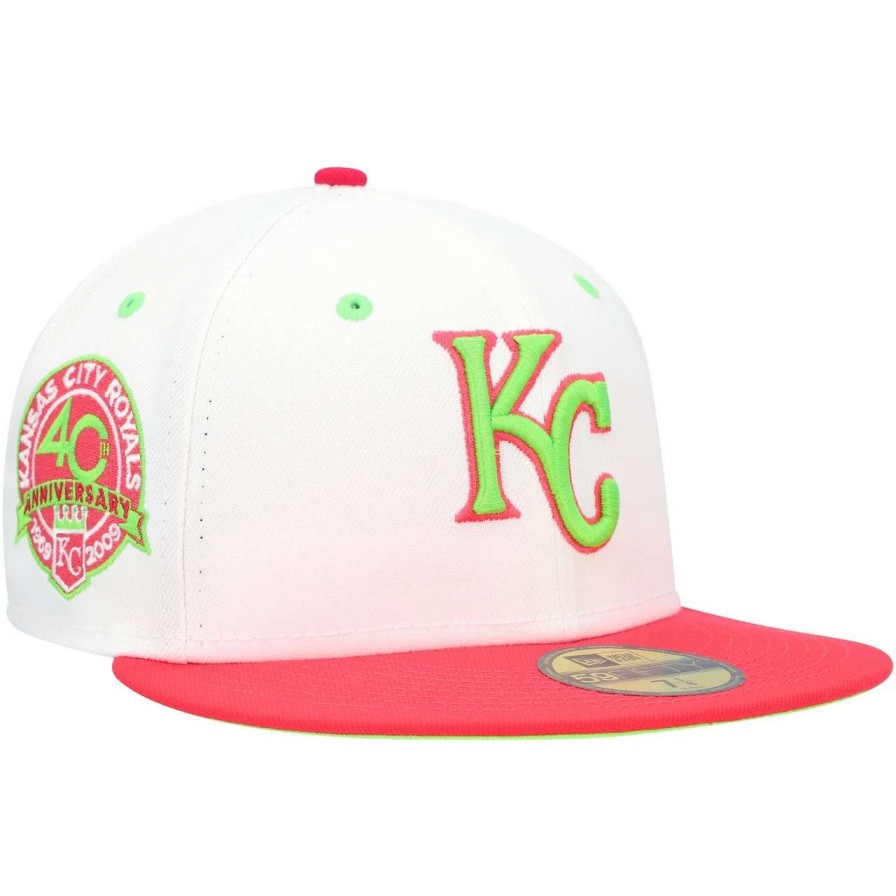 Kansas City Royals Caps * | Men'S Kansas City Royals New Era White/Coral 40Th Anniversary Strawberry Lolli 59Fifty Fitted Hat