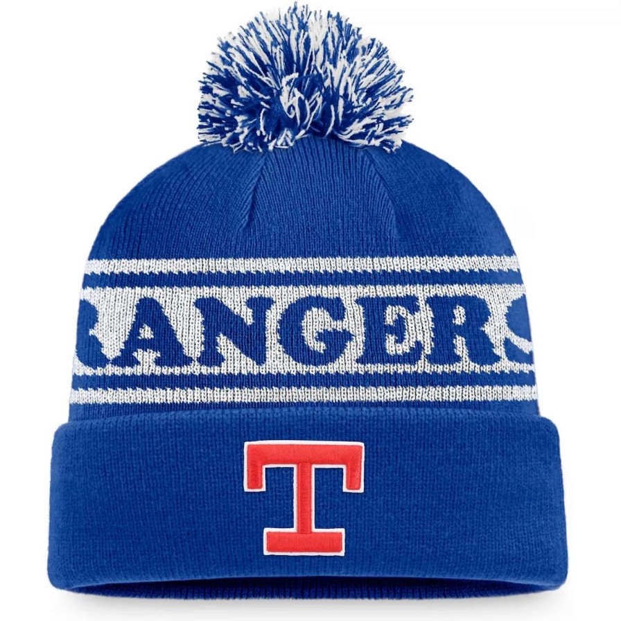 Texas Rangers Caps * | Men'S Texas Rangers Fanatics Branded Royal/White Sport Resort Cuffed Knit Hat With Pom