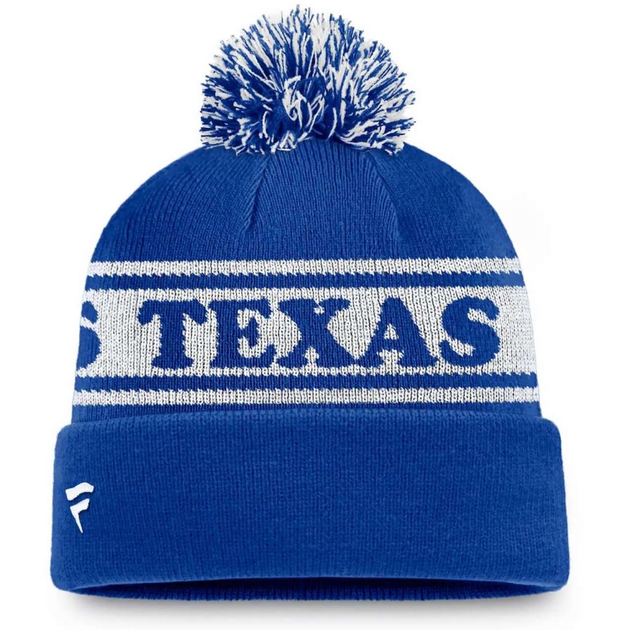 Texas Rangers Caps * | Men'S Texas Rangers Fanatics Branded Royal/White Sport Resort Cuffed Knit Hat With Pom