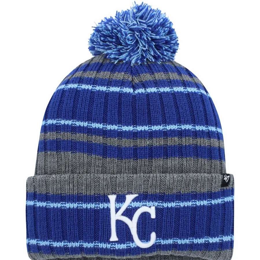 Kansas City Royals Caps * | Men'S Kansas City Royals '47 Gray/Royal Rexford Cuffed Knit Hat With Pom