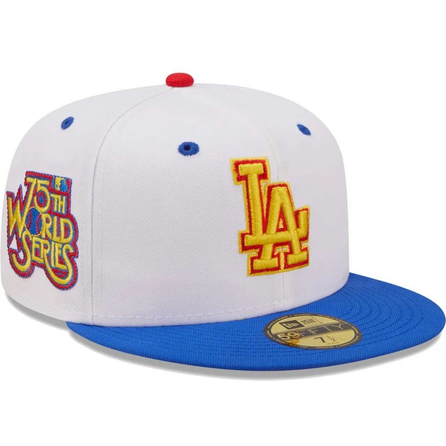 Los Angeles Dodgers Caps * | Men'S Los Angeles Dodgers New Era White/Royal 75Th World Series Cherry Lolli 59Fifty Fitted Hat