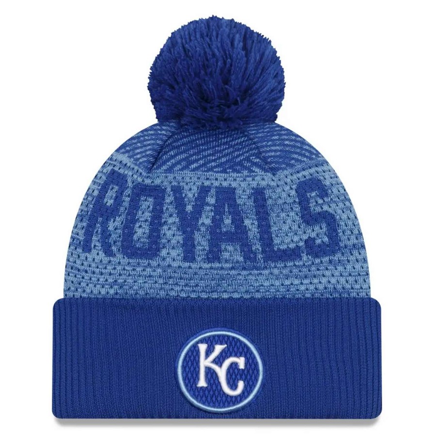 Kansas City Royals Caps * | Men'S Kansas City Royals New Era Royal Authentic Collection Sport Cuffed Knit Hat With Pom