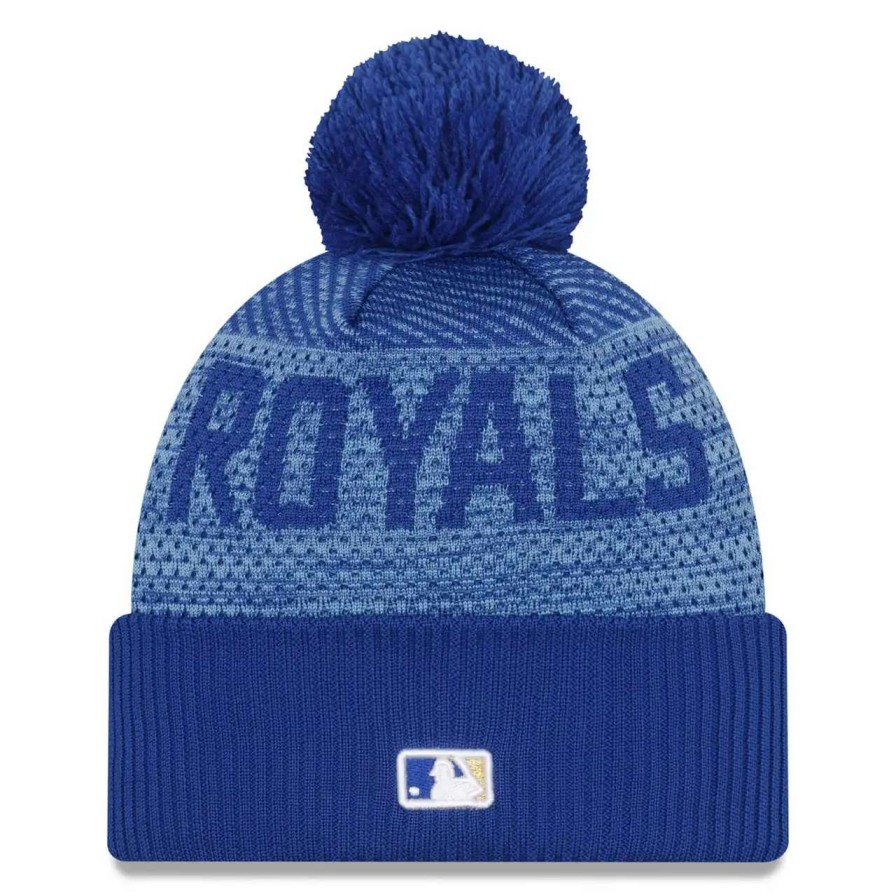 Kansas City Royals Caps * | Men'S Kansas City Royals New Era Royal Authentic Collection Sport Cuffed Knit Hat With Pom