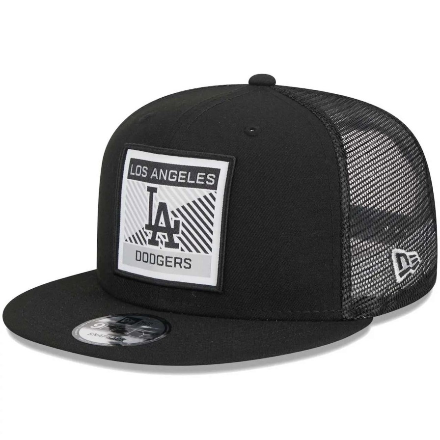 Los Angeles Dodgers Caps * | Men'S Los Angeles Dodgers New Era Black Scratch Squared Trucker 9Fifty Snapback Hat