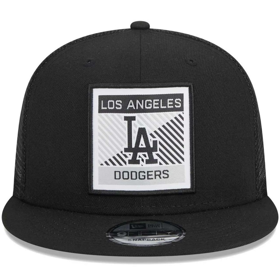 Los Angeles Dodgers Caps * | Men'S Los Angeles Dodgers New Era Black Scratch Squared Trucker 9Fifty Snapback Hat