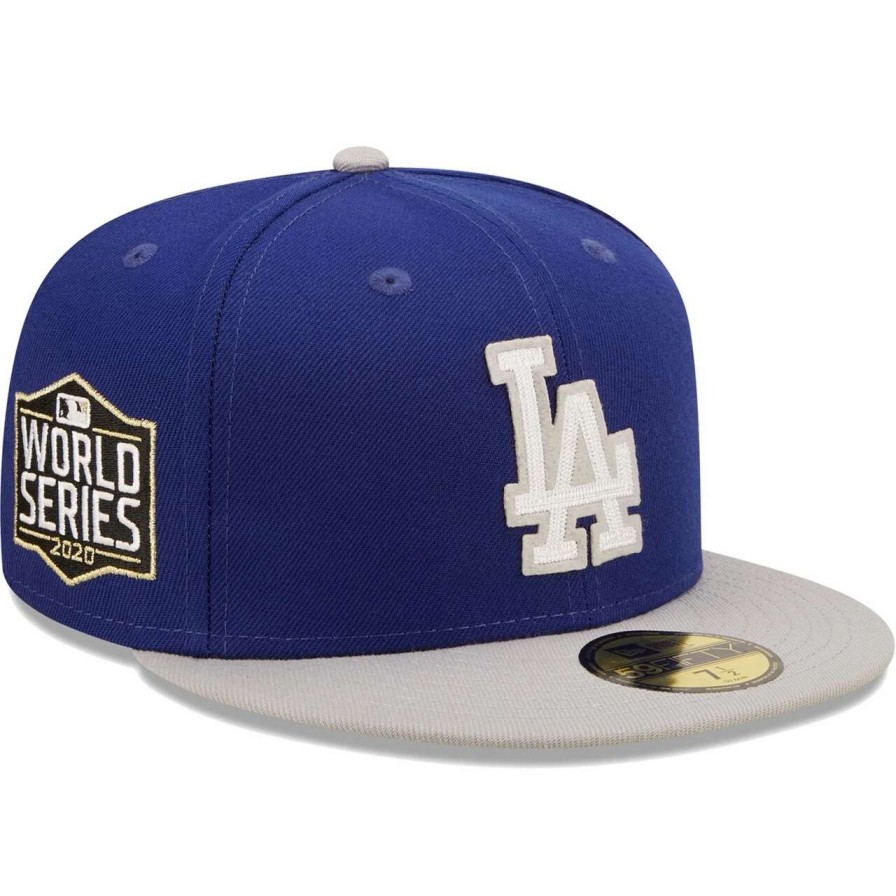 Los Angeles Dodgers Caps * | Men'S Los Angeles Dodgers New Era Royal/Gray 2020 World Series Champions Letterman 59Fifty Fitted Hat