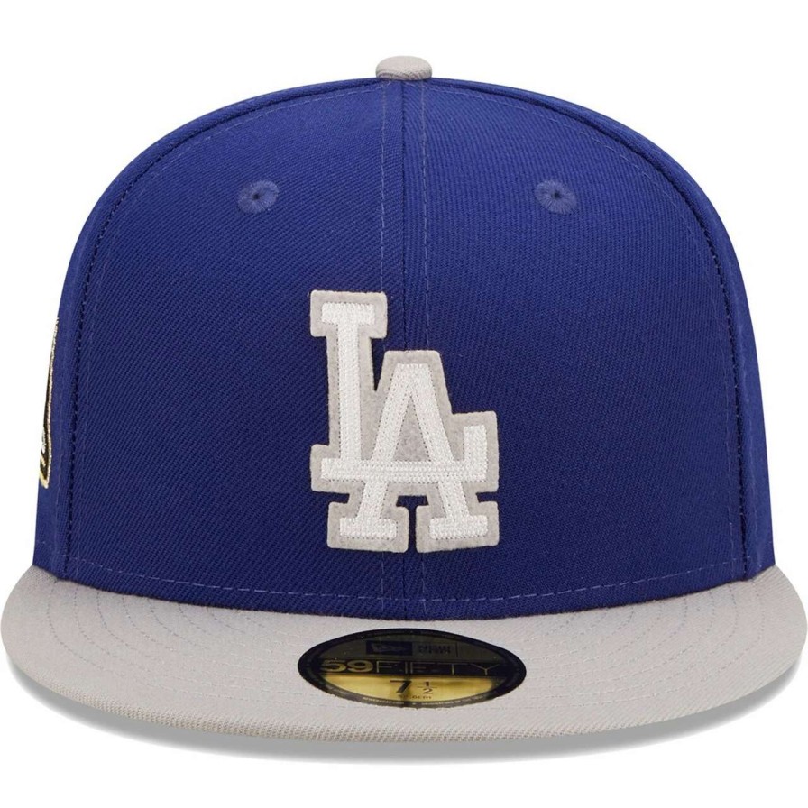 Los Angeles Dodgers Caps * | Men'S Los Angeles Dodgers New Era Royal/Gray 2020 World Series Champions Letterman 59Fifty Fitted Hat