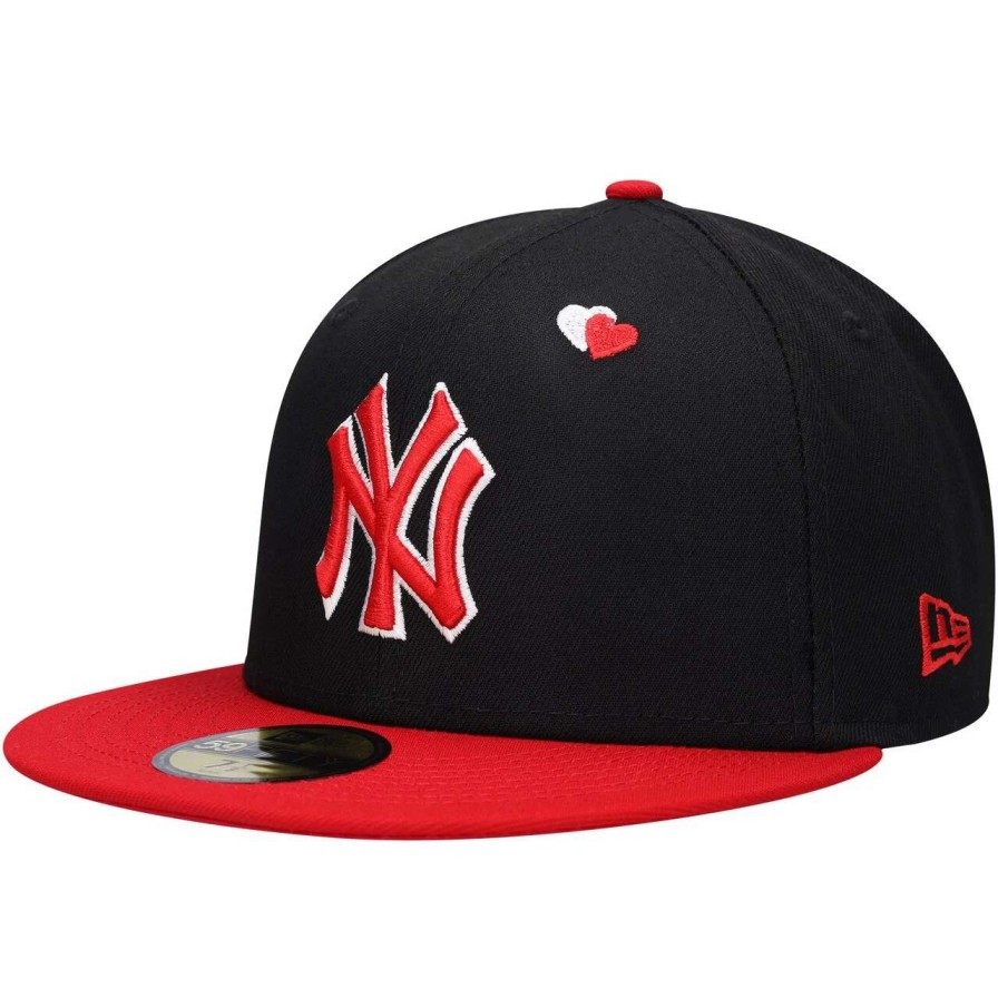 New York Yankees Caps * | Men'S New York Yankees New Era Black/Red Heart Eyes 59Fifty Fitted Hat