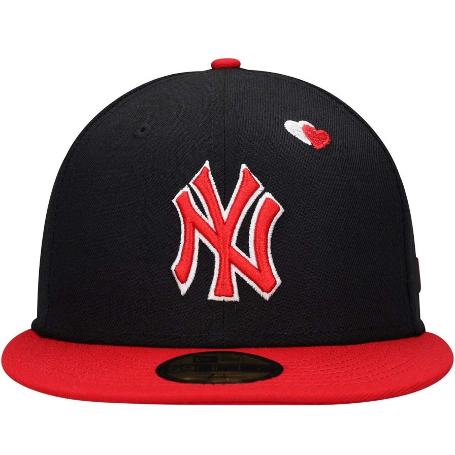 New York Yankees Caps * | Men'S New York Yankees New Era Black/Red Heart Eyes 59Fifty Fitted Hat