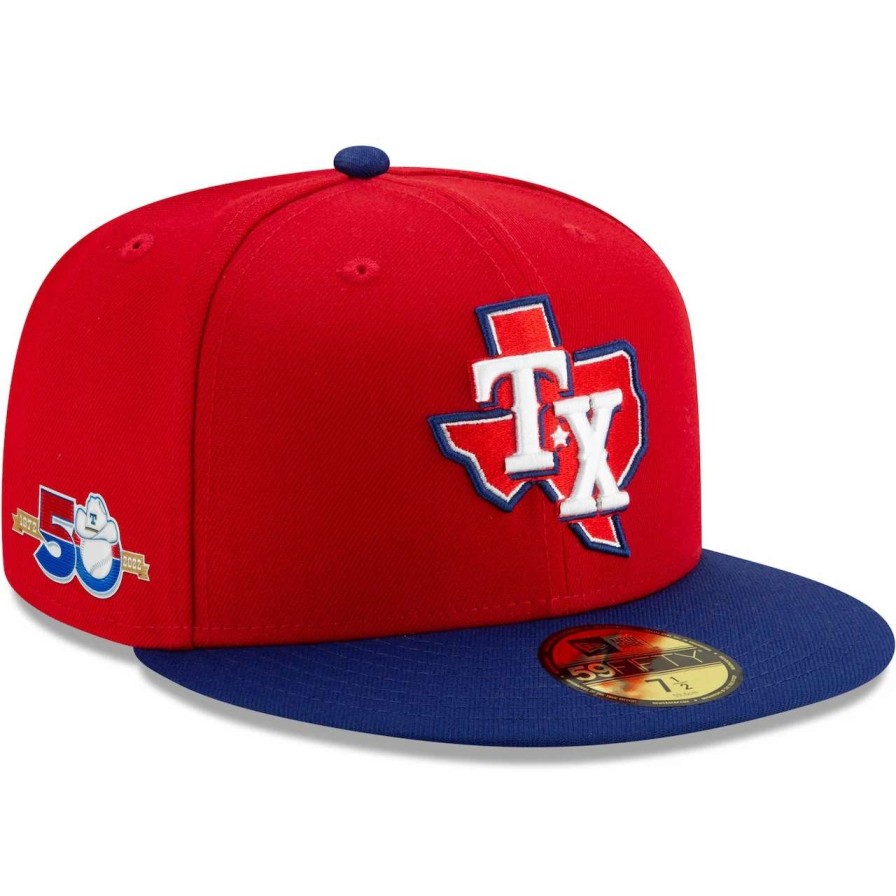 Texas Rangers Caps * | Men'S Texas Rangers New Era Red/Royal 50Th Anniversary Authentic Collection On-Field 59Fifty Fitted Hat