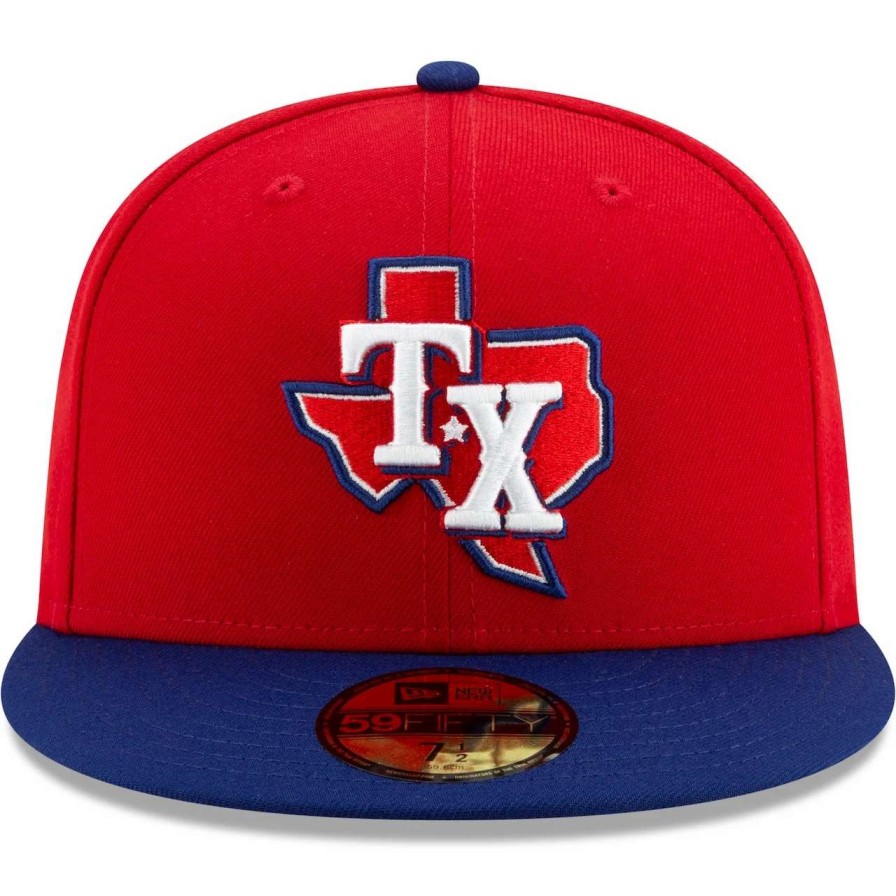 Texas Rangers Caps * | Men'S Texas Rangers New Era Red/Royal 50Th Anniversary Authentic Collection On-Field 59Fifty Fitted Hat