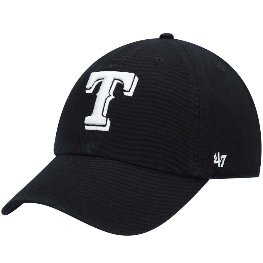 Texas Rangers Caps * | Men'S Texas Rangers '47 Black On Black Logo Clean Up Adjustable Hat