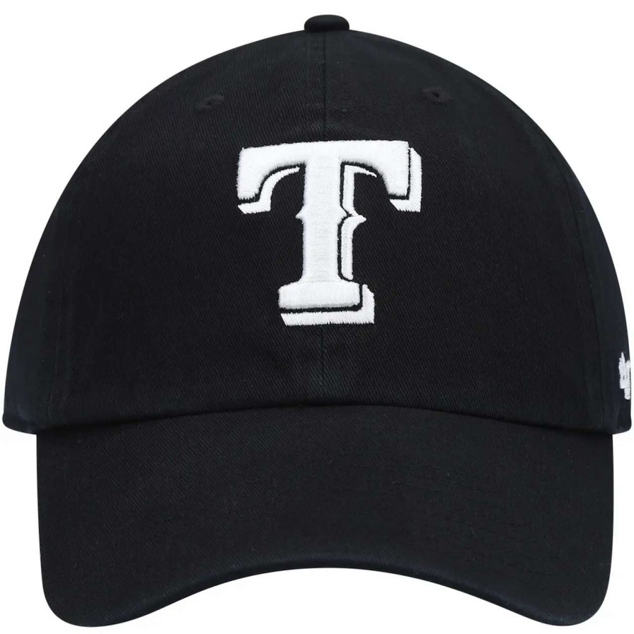 Texas Rangers Caps * | Men'S Texas Rangers '47 Black On Black Logo Clean Up Adjustable Hat