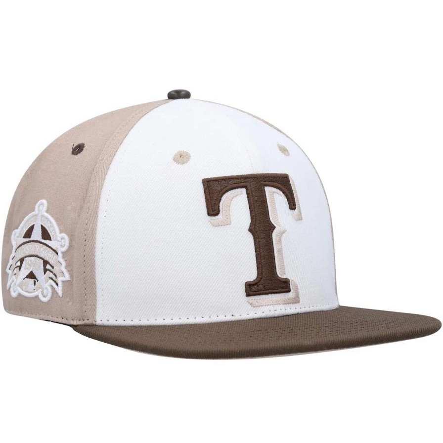 Texas Rangers Caps * | Men'S Texas Rangers Pro Standard White/Brown Chocolate Ice Cream Drip Snapback Hat