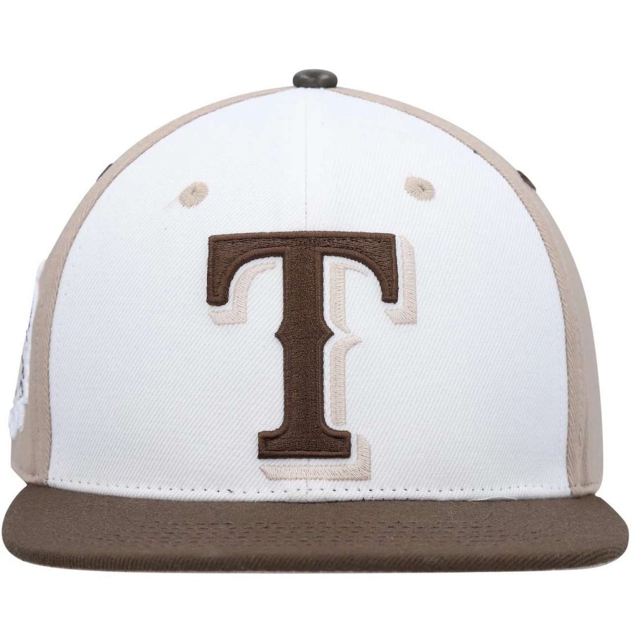 Texas Rangers Caps * | Men'S Texas Rangers Pro Standard White/Brown Chocolate Ice Cream Drip Snapback Hat