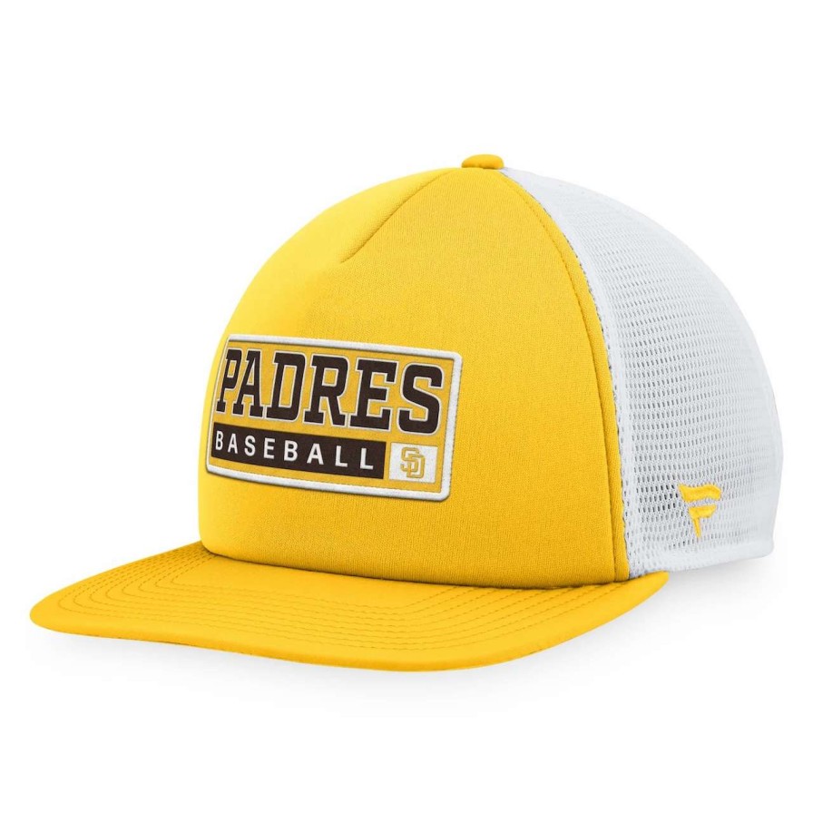 San Diego Padres Caps * | Men'S San Diego Padres Majestic Gold/White Foam Trucker Snapback Hat