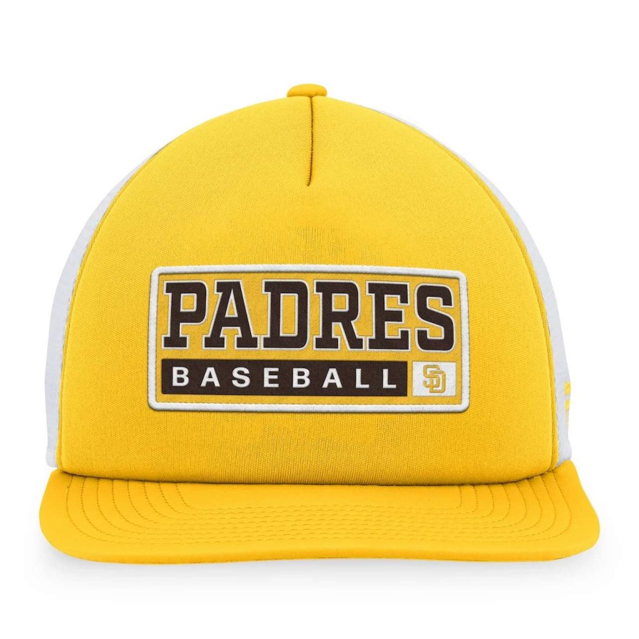 San Diego Padres Caps * | Men'S San Diego Padres Majestic Gold/White Foam Trucker Snapback Hat