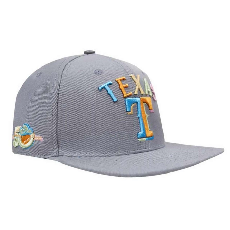 Texas Rangers Caps * | Men'S Texas Rangers Pro Standard Gray Washed Neon Snapback Hat